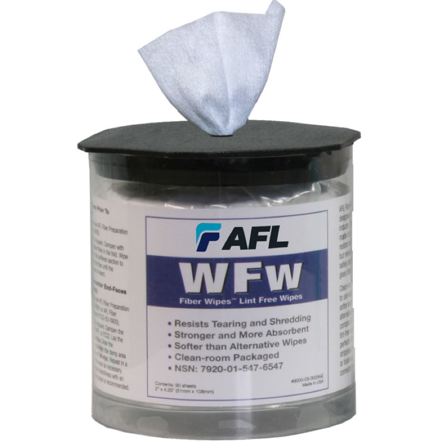 Lint-free wipes for fiber optic cleaning (AFL FiberWipes)
